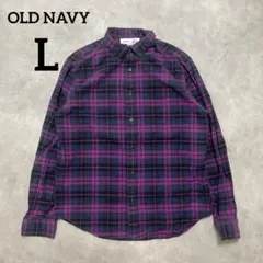 OLD NAVY 古着ネルシャツ パープルチェック L