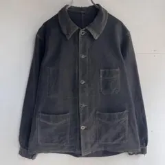 40s フレンチ ブラックモールスキンジャケット Vポケット ユーロ 古着 黒系のサムネイル