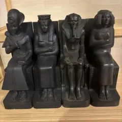 【希少】古代エジプト ファラオ＆王妃 ブックエンド 置物 4点セット 黒座像