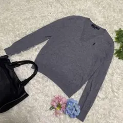 美品　ポロゴルフ　ラルフローレン　Ｖネックニット　グレー　ホースロゴ　ウール　L