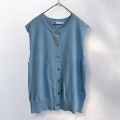 ザラZARA ノースリーブトップス ベスト 前開き 無地 シンプル L《c788
