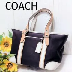 COACH コーチ　ミニトートバッグ　キャンバス レザー　ハンドバッグ　ネイビーのサムネイル