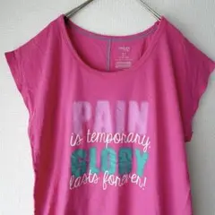 一点物☆ DANSKIN 華やかピンク 吸汗速乾ロゴTシャツ ゆるかわスポーツMのサムネイル