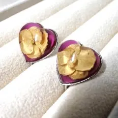 ハート型 ドライフラワー入り ヴィンテージイヤリング レトロ