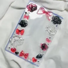 A6 硬質ケース ポストカード デコ レジン ハンドメイド　赤 黒 クリア
