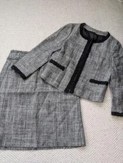 iCBノーカラー フォーマルスーツ ツイード フリンジ付 ブラック 6