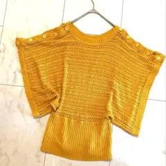 ヘルシーカレン　透かし網　鍵あみ　サマーニット　イエロー　L 肩ボタンのサムネイル