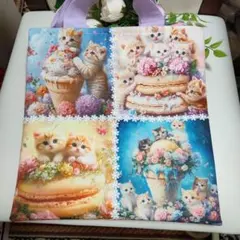 子猫と花のエコバッグ