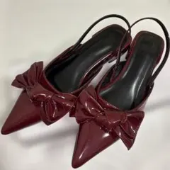 バーガンディリボン付きミュール 40