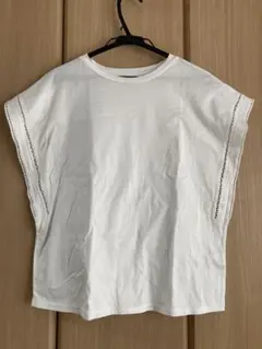 BEAUTY&YOUTH スリーブレースデザインTシャツ（ホワイト）