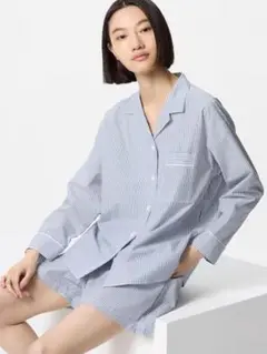 新品☆S【ユニクロ】長袖パジャマ 上下セットアップ ブルー ピンストライプ