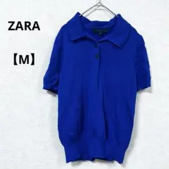【ザラZARA】半袖ポロシャツ　トップス　ブルー　無地　M