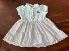 petit main くまの刺繍入りワンピース 80 ピンク　白　ホワイト襟付き