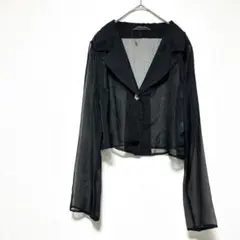 美品 シースルー黒クロップドシャツ ボタン付き