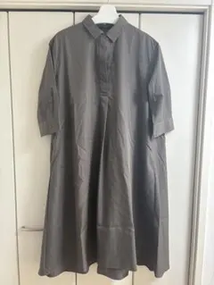 ユニクロ　エクストラファインコットンAラインワンピース L グレー 七分袖