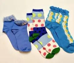 ソックス　水色　ブルー　ショート丈くつした　靴下　3点セット