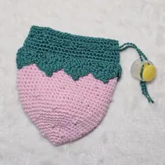 ハンドメイド　いちご巾着　ピンク