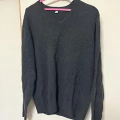 UNIQLO ユニクロ メンズ Vネックセーター Lサイズ 毛100% グレー