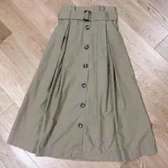 カーキ トレンチ風 マキシ丈スカート ベルト付き　春服　春スカート