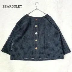 美品✨ ビアズリー カーディガン 七分丈 ビジュー ボタン ネイビー 綿 希少のサムネイル