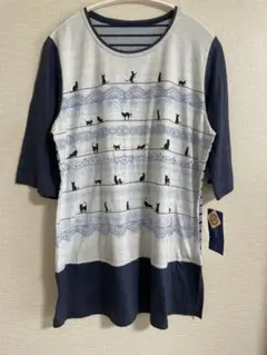 ロブジェ LOBJIE Lサイズ 猫柄 プリント カットソー ネイビー 日本製のサムネイル