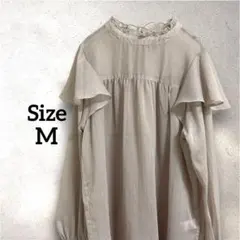 フリル付き ブラウス 透け感 ラメ✨️ ゴールド M