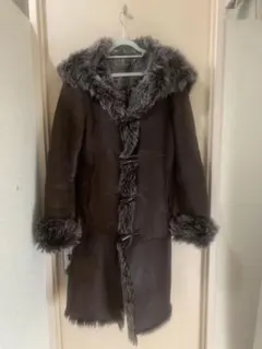 ムートンコート リアルムートン ロング　ブラウン　ダッフル