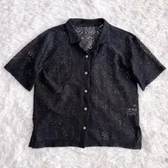 キューティーブロンド 美品 レース半袖シャツ ブラック M ワールド シアーのサムネイル