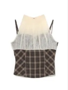 andmary Ami ribbon check tops black - メルカリ