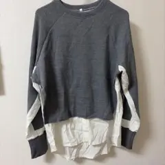 グレー ニット シャツ重ね着風 長袖