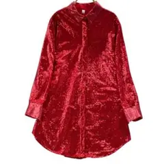 【複数枚ご購入可能商品】赤スパンコール光沢シャツ 長袖