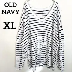 オールドネイビー トップス ストライプ柄【XL】長袖 Vネック 白 ネイビー