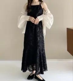 callautia ジャガードキャミワンピース　ロングワンピース ブラック　S