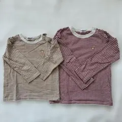 HOT BISCUITS ボーダーTシャツ 90 120 赤　茶　長袖　セット売のサムネイル