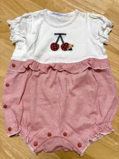 【美品】ファミリア　半袖　ロンパース　チェック　60cm
