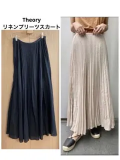 Theory リネンプリーツスカート 紺Sサイズのサムネイル
