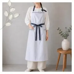 2way スタイル良く見えるロングエプロン ピンストライプ 綿ポリ×リネンのサムネイル