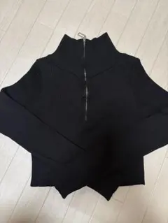 ハーフジップリブニットセーター