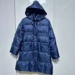 150サイズ　女児ネイビー フード付き ロングダウンコート