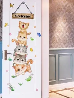 新品　猫 蝶のドアステッカー、ねこ　ネコ　ウォールステッカー　壁