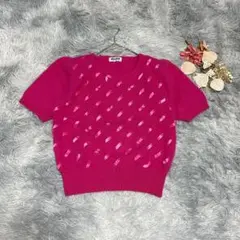 TOMATSU トマツ（M）半袖 ニット リボン ビジュー ウール混 アンゴラ混のサムネイル