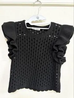 【ZARA】シェニール トップス フリル サマーニット M 黒