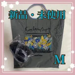 ★花柄刺繍 エコバッグ Mサイズ　ストラップ付き　ボールアンドチェーン好き