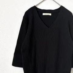 Doux archives ニット セーター リブ 七分袖 Ｖネック シンプル