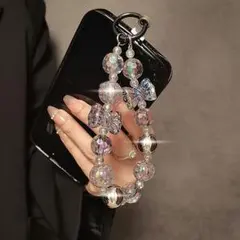 スマホ　ストラップ　ホルダー　リボン　ワンホン　パール　Y2K　キーホルダー