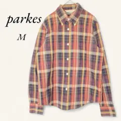 parkes 長袖シャツ ボタンダウン チェック 秋色 テラコッタ M 日本製