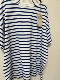 無印良品 ボートネック半袖Tシャツ青白ボーダー XLのサムネイル