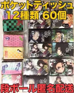【新品】鬼滅の刃デザイン 水に流せる ポケットティッシュ 18種類60個セット