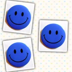 【新品・まとめ買い値引】スマイル ニコちゃん 缶バッジ 青色  合計 3個セット