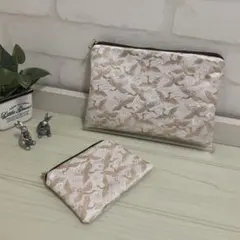 ❤️和・豪華・京都西陣織ポーチと小銭入れ＊ 松竹梅に鶴＊白・金＊